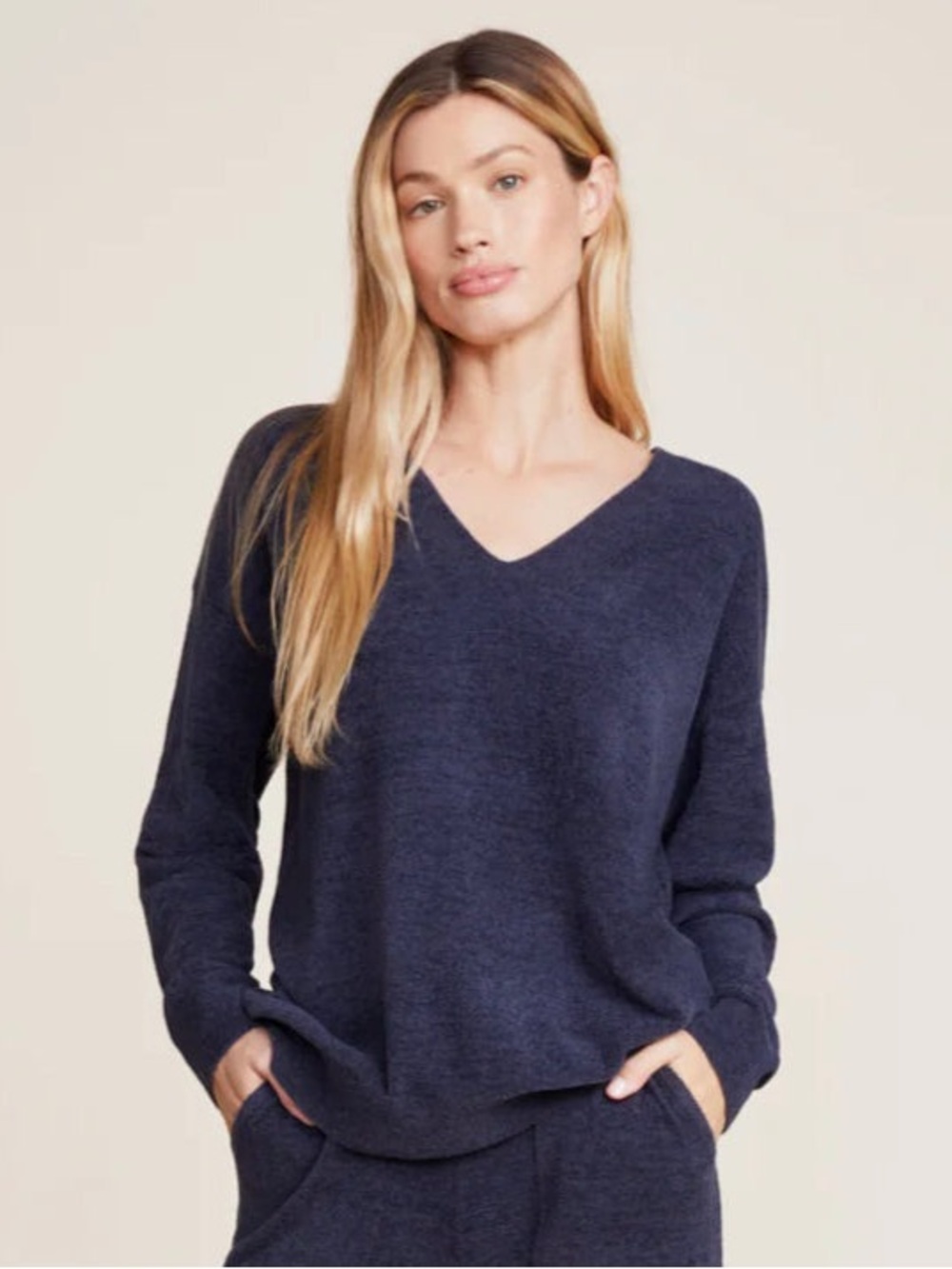 Barefoot Dreams CozyChic Ultra Lite V-Neck Hi Low Pullover Sweater S Tidewater